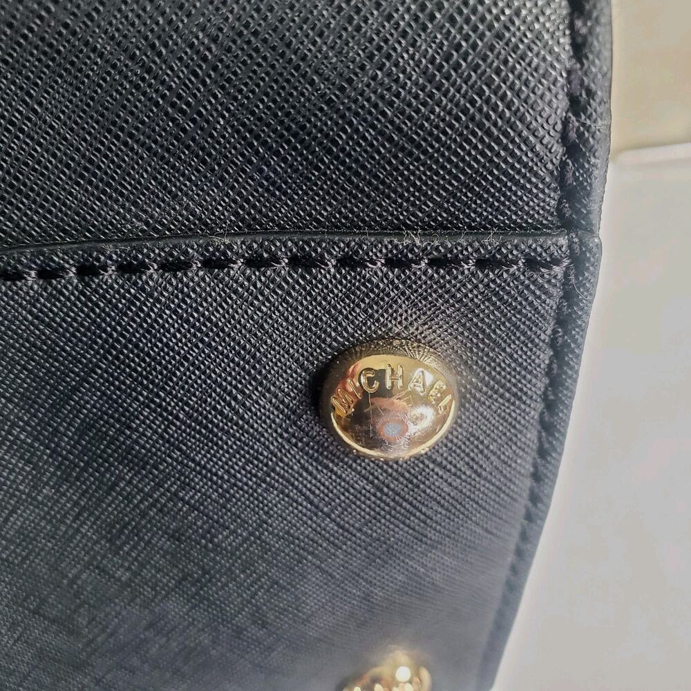 Michael Kors Hamilton Large Saffiano Leather Black Satchel Bag Gold Chain Purse - Picture 14 of 16